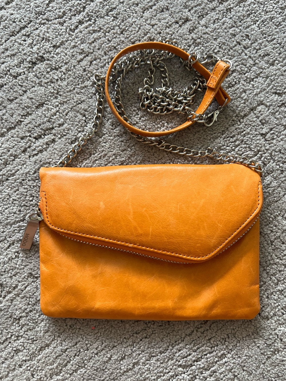HOBO Orange Leather Crossbody Bag with Chain Strap